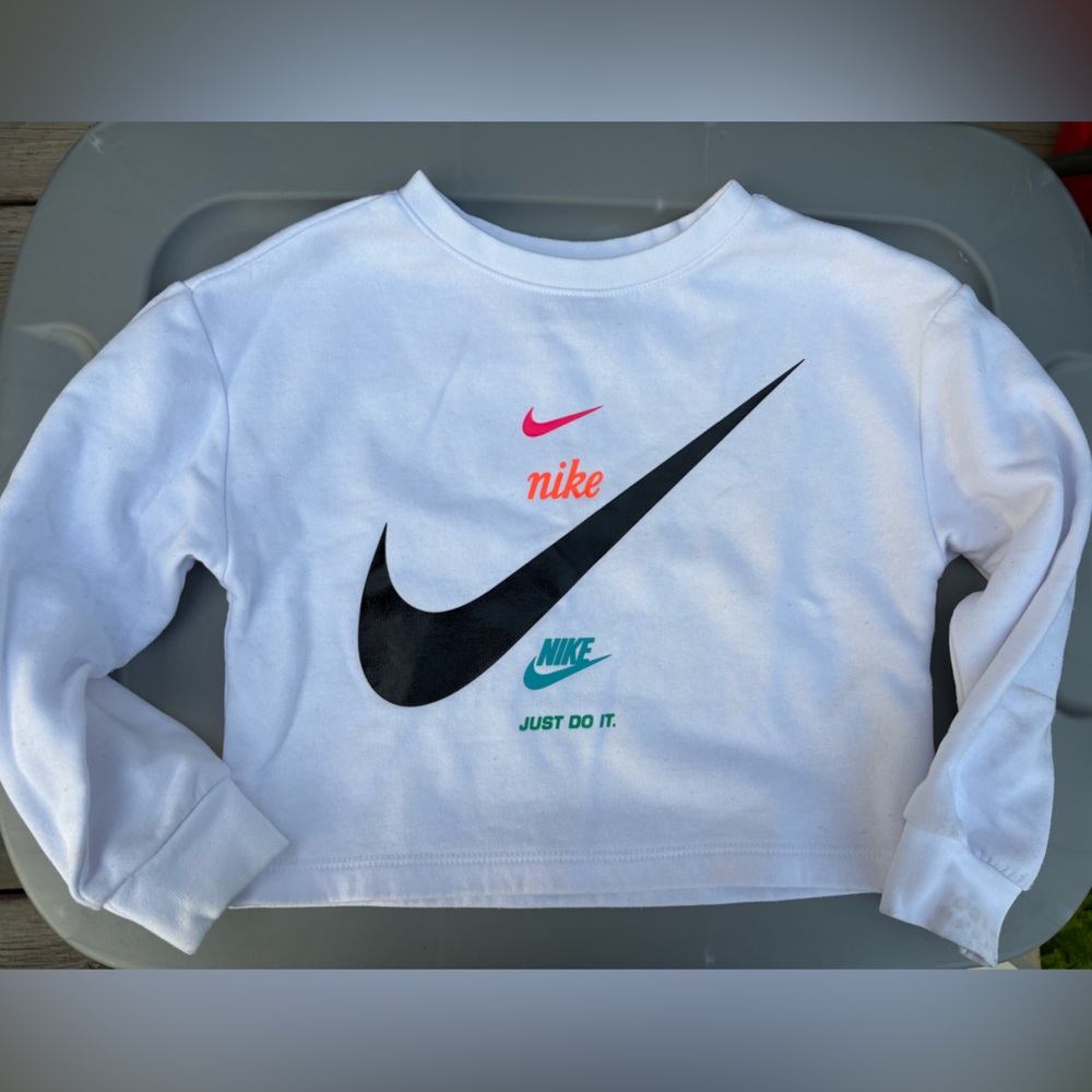 Kids Nike White Sweatshirt with Multicolor Logos